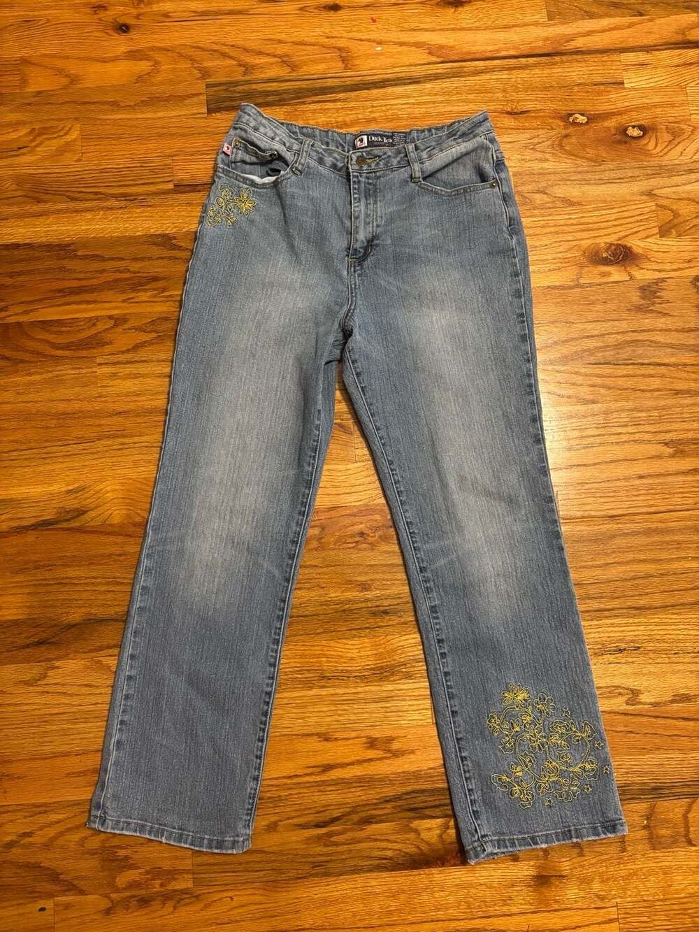 Y2K Duck Head Jeans Light Wash Blue Floral Embroidered Bootcut Denim Pants